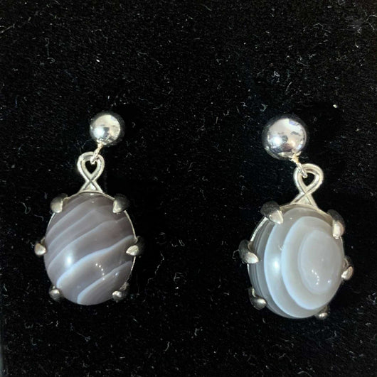 Botswana Agate Cabochon Earrings - Handcrafted Jewelry