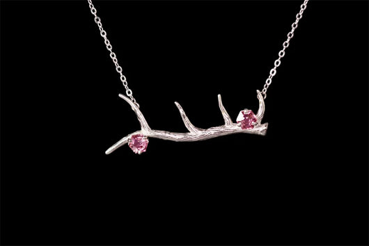 Tourmaline Double Pink Elk Horn Necklace - Handcrafted Jewelry