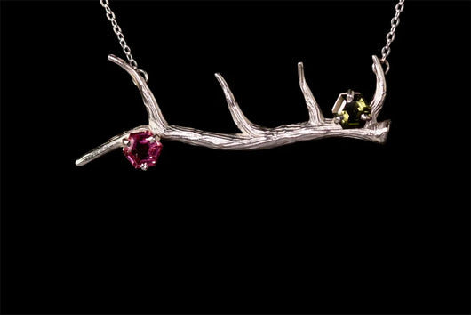 Tourmaline Pink and Green Elk Horn Necklace - Handcrafted Jewelry