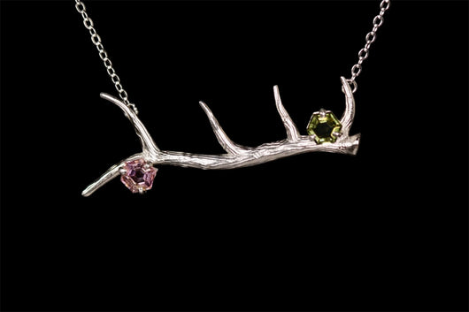 Tourmaline Pink & Green Elk Horn Necklace - Handcrafted Jewelry