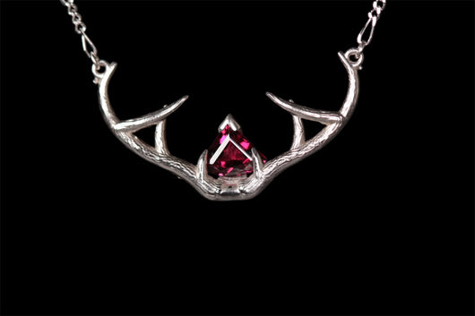 Rhodolite Garnet in Whitetail Rack Pendant - Handcrafted Jewelry