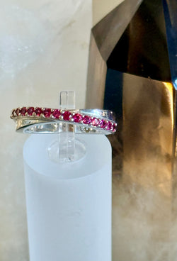 14k White Gold .40ctw Red Spinel Crossover Ring  size 7