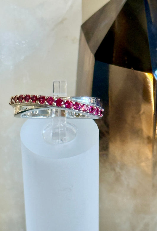14k White Gold .40ctw Red Spinel Crossover Ring  size 7