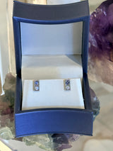 14k White Gold .20ctw Yogo Sapphire and .20ctw Diamond Box Earring Set