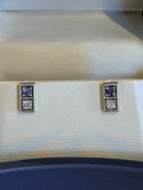 14k White Gold .20ctw Yogo Sapphire and .20ctw Diamond Box Earring Set