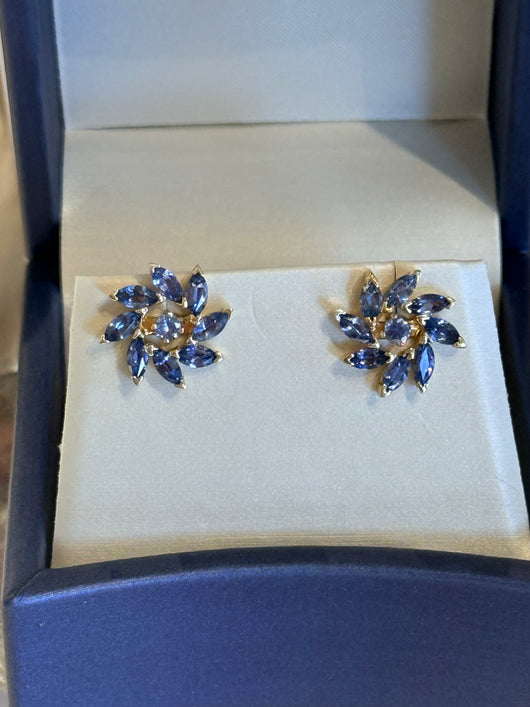 14ky .24ctw Yogo Sapphire Studs with Accompanying Yogo Sapphire Jackets 2.36ctw