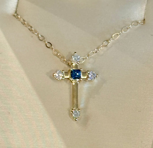 14k Yellow Gold .11 Ct Square Yogo, with .14ctw Diamond Cross Pendant and Chain