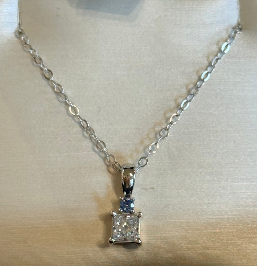 14kw .05ct Yogo Sapphire and .37ct Lab Diamond Pendant and Chain