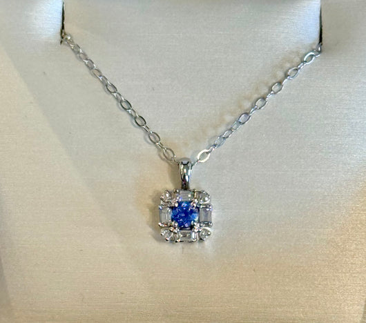 14kw .20ct Yogo Sapphire and .15ctw Diamond Pendant and Chain