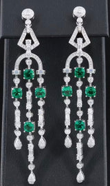 Sterling, Emerald and Moissanite Chandelier Earrings