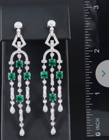 Sterling, Emerald and Moissanite Chandelier Earrings