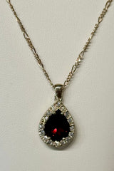 Garnet Pear with Zircon Pendant - Handcrafted Jewelry