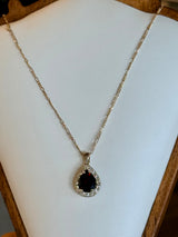 Garnet Pear with Zircon Pendant - Handcrafted Jewelry