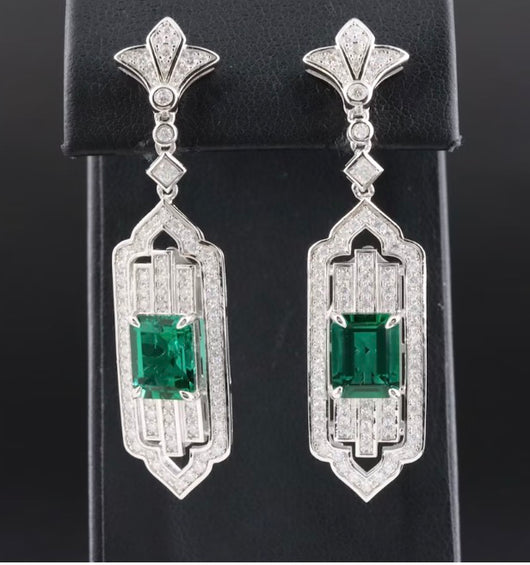 Sterling, Lab Emerald, and Moissanite ArabesqueEarrings