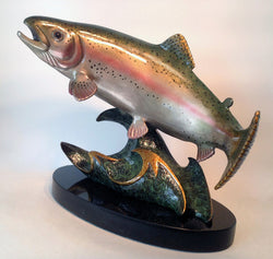 Rainbow Rising - Trout Sculpture - Bronze