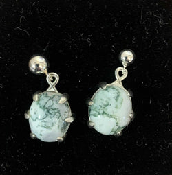 Tree Agate Cabochon Earrings - Handcrafted Jewelry