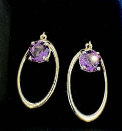 Amethyst Hoop Earrings - Handcrafted Jewelry