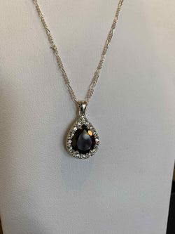 Garnet Pear with Zircon Pendant - Handcrafted Jewelry