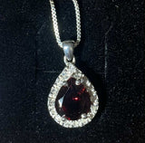 Garnet Pear with Lab Sapphire Pendant - Handcrafted Jewelry