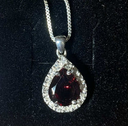 Garnet Pear with Lab Sapphire Pendant - Handcrafted Jewelry