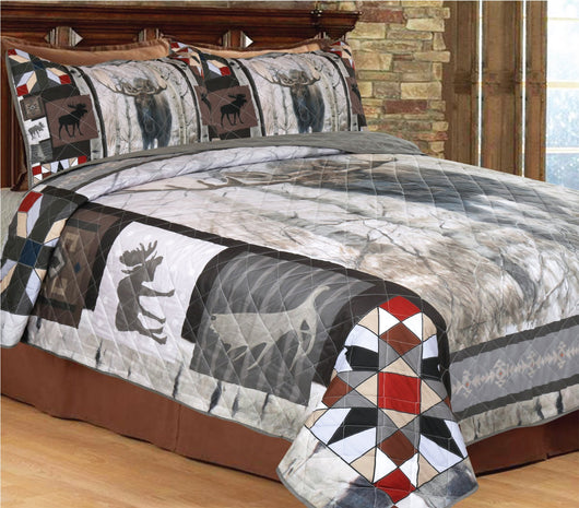 Western Moose Quilt Set with 2 Pillow Shams