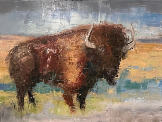 Bison In Spring - Oil on Canvas