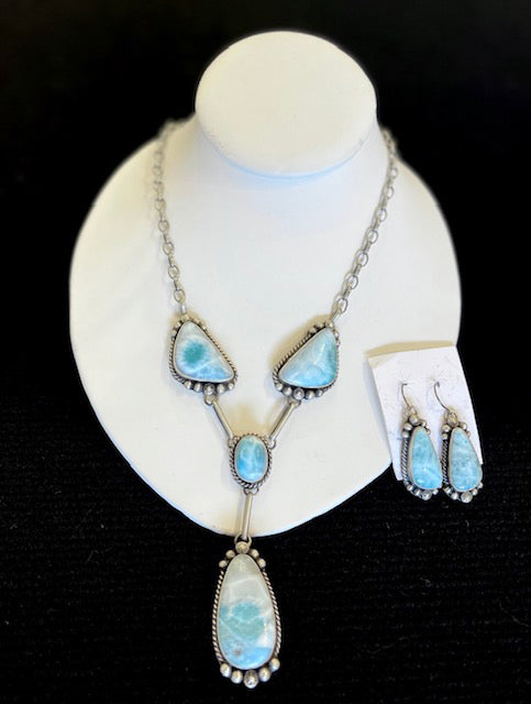 Beautiful Natural Larimar Necklace and Earrings Set
